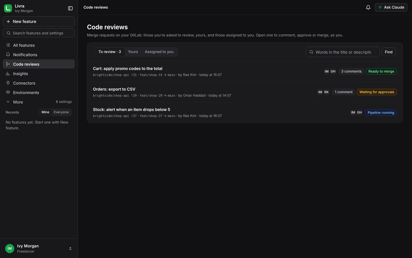 A freelancer’s code reviews, on their own GitLab