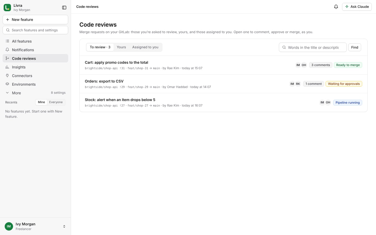A freelancer’s code reviews, on their own GitLab